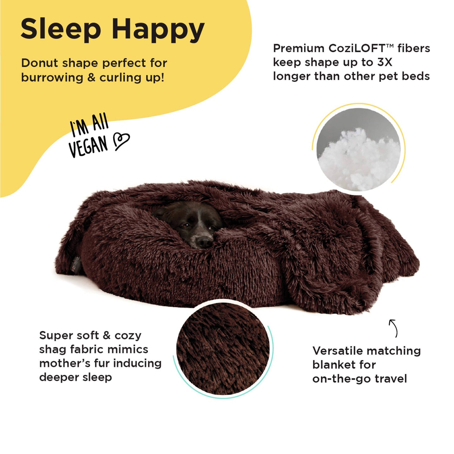 Donut Shag Bundle Bed and Blanket Dark Chocolate 30"x30"