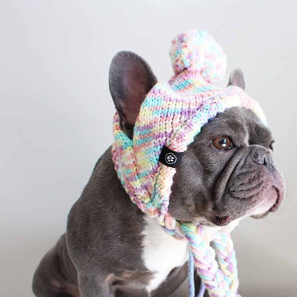 Knit Pom Pom Dog Beanie Hat - Pastel Icing: S (10-15lbs/4.5-7kg)