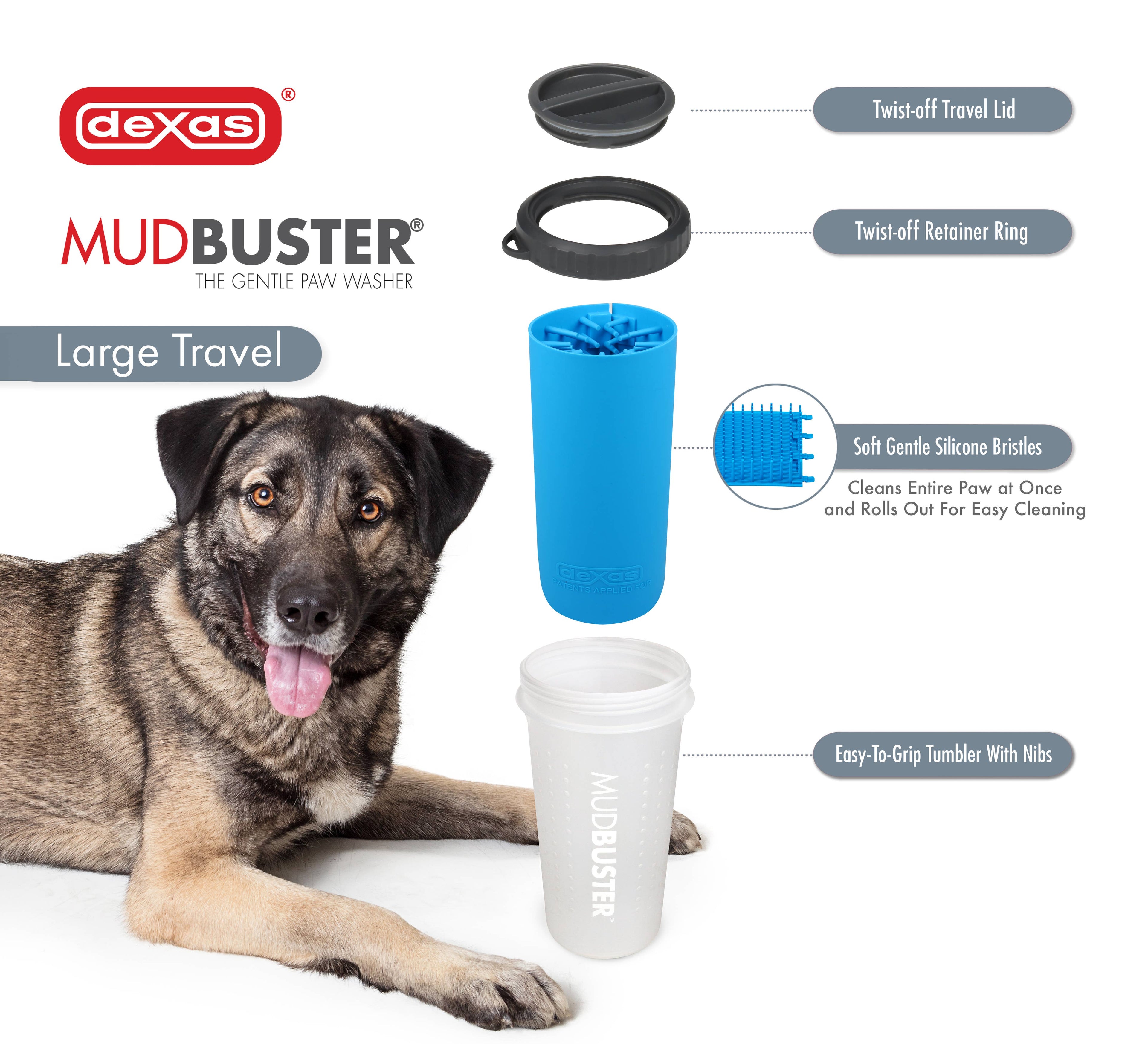 MudBuster Paw Washer with Travel Lid - Pet Cleaning Supplies: Medium Blue Lidded MudBuster