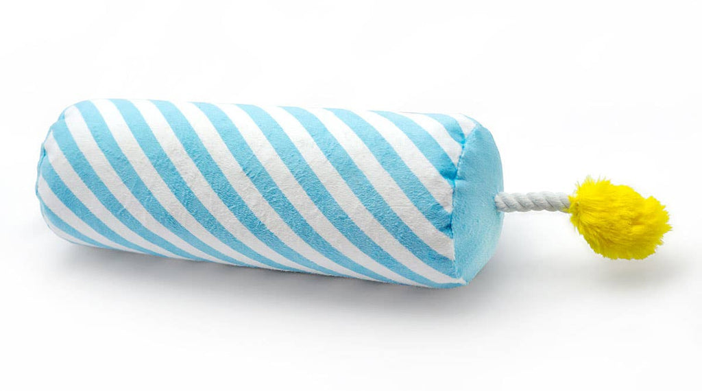 ThoozyPet Birthday Candle Blue Plush Dog Toy with Rope 16"