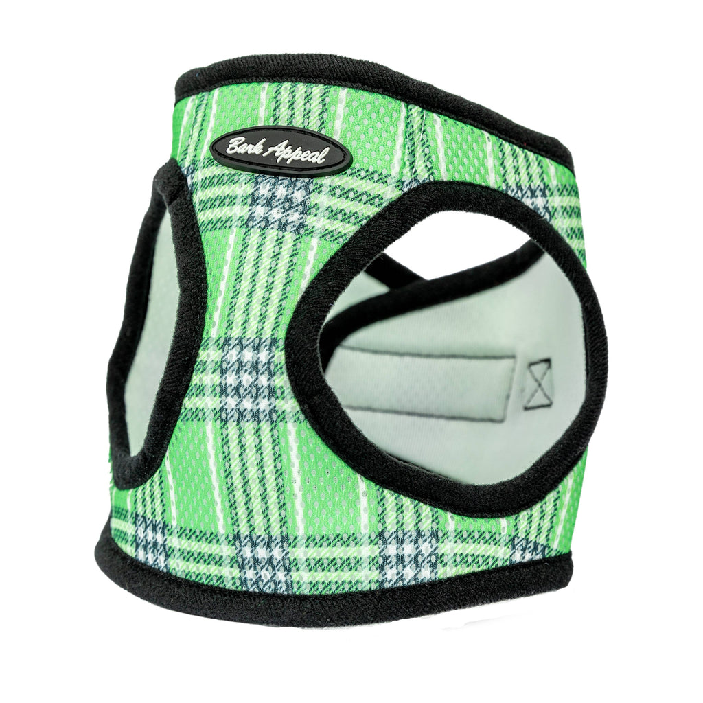Plaid Mesh Step in Harness: Green Plaid