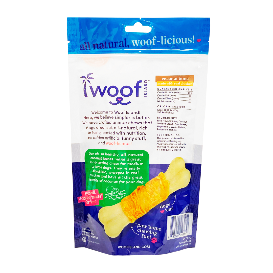 Coconut Dog Bones Premium Treats (with Chicken) 2 Count: Single Bag