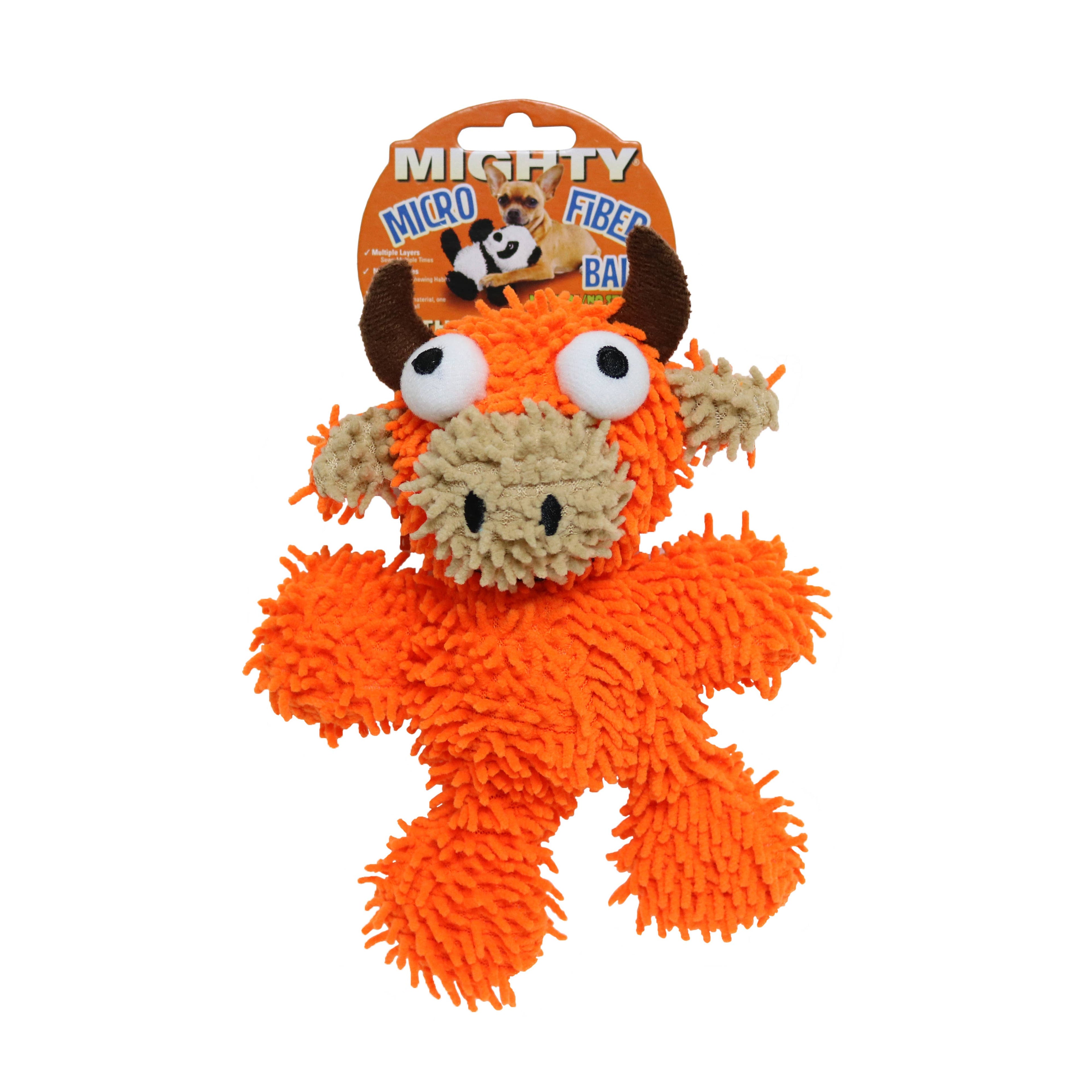 Mighty Jr Microfiber Ball Bull - Orange, Squeaky Dog Toy