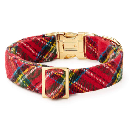 Tartan Plaid Flannel Holiday Dog Collar: Gold