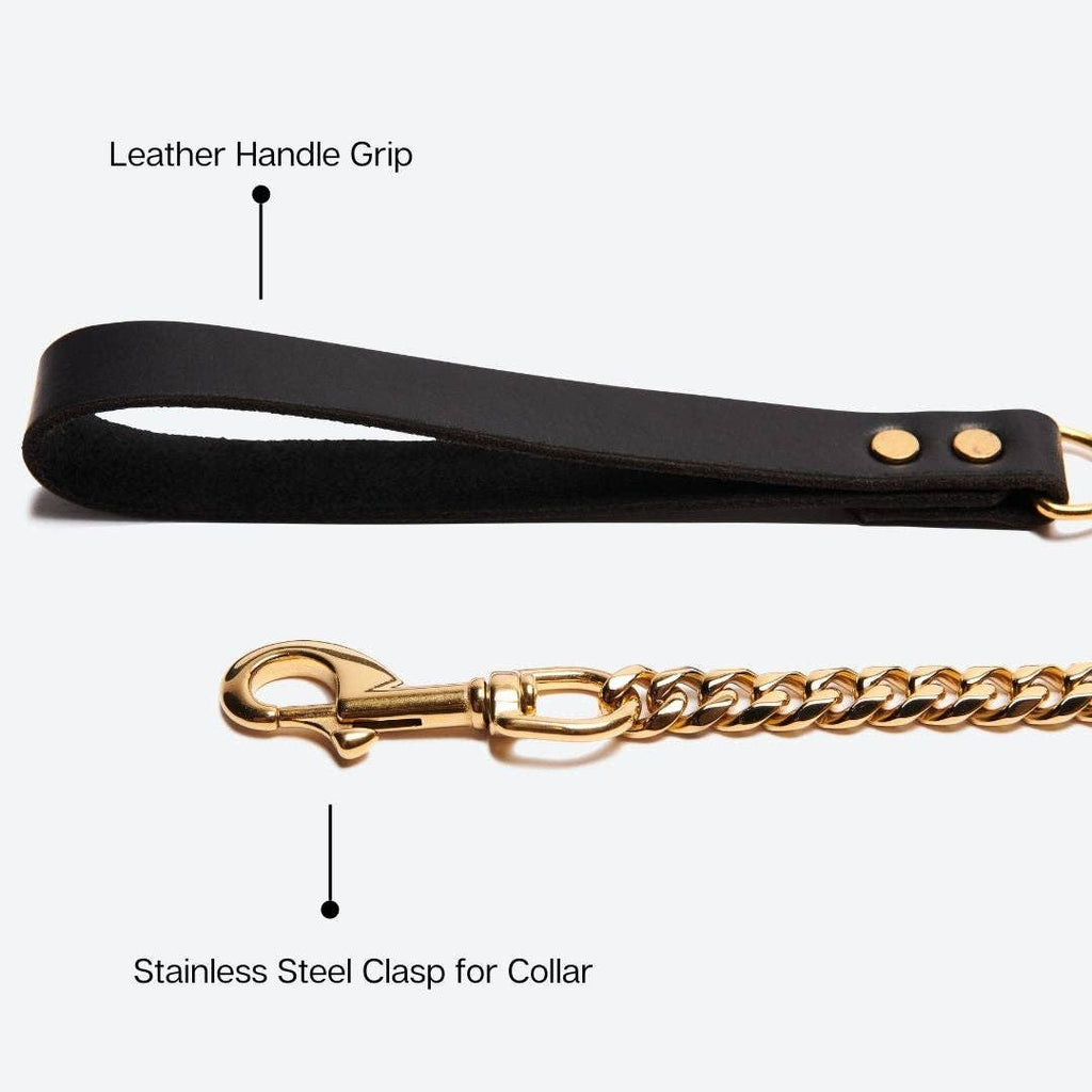 Cuban Link Gold Dog Leash: 35in/90cm length x 14mm width