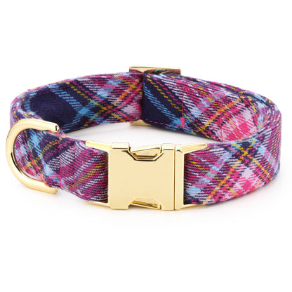 Camilla Plaid Flannel Fall Dog Collar: Gold