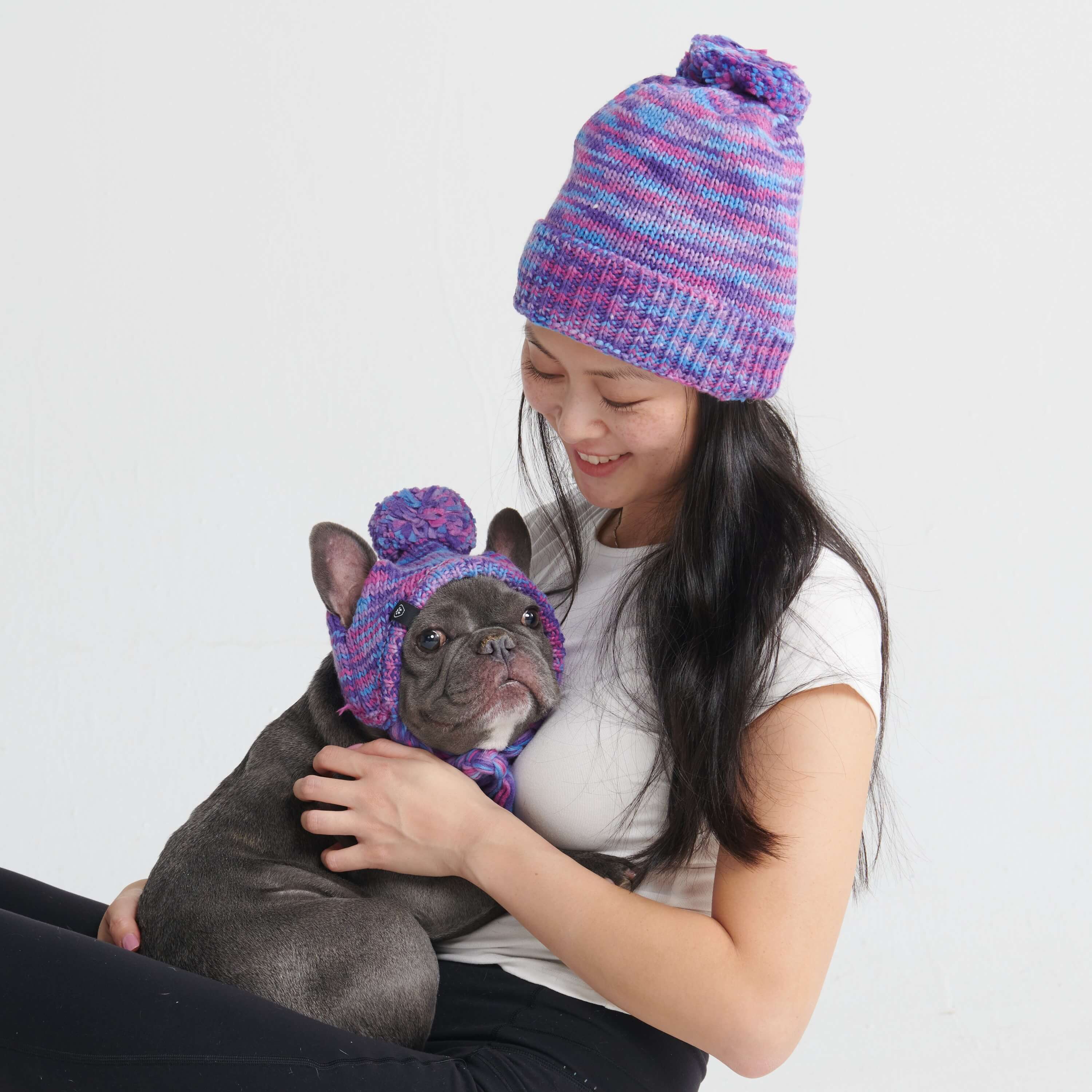 Human Pompom Hat - Purple & Lavender: OS