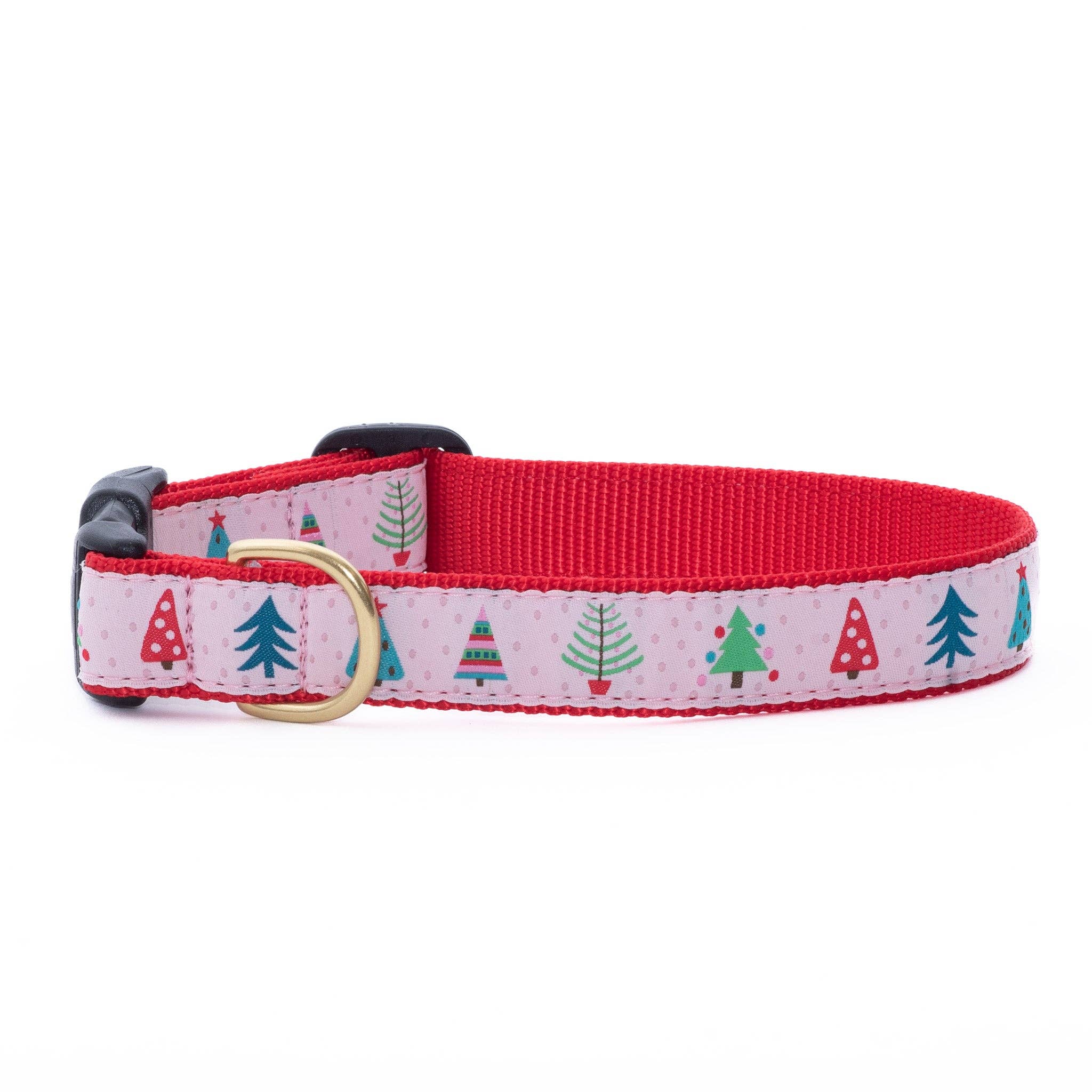 Pink Pines Christmas Holiday Dog Collar: Small / Narrow