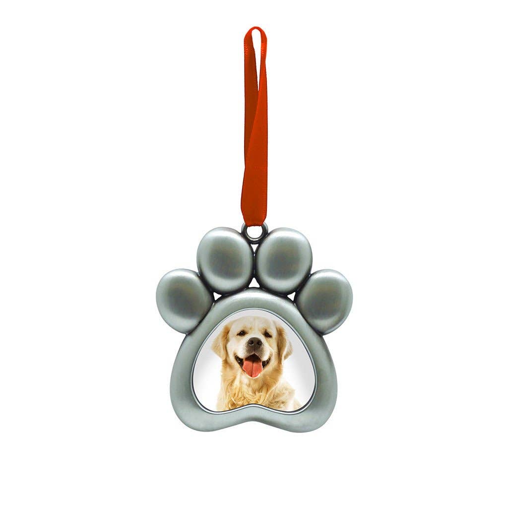 Paw Shaped Pet Picture Holiday Ornament, Silver, Christmas