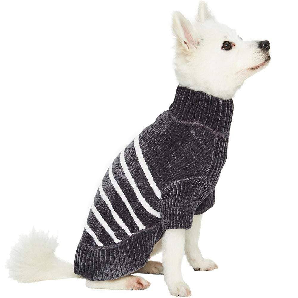 Dog Sweater, Chenille Classy Striped Sweater, Chic Grey