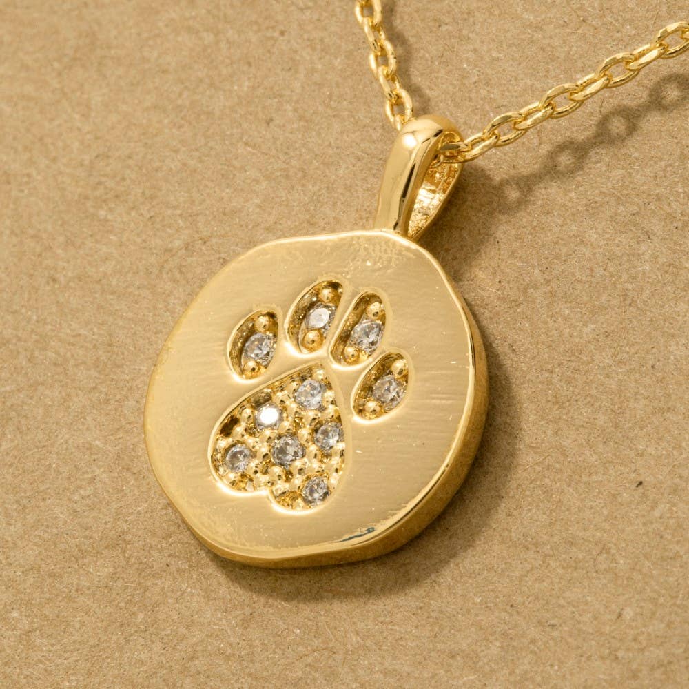 Gold Dipped Pave Dog Paw Pendant Necklace