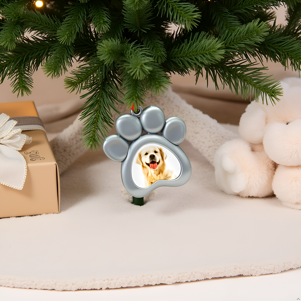 Paw Shaped Pet Picture Holiday Ornament, Silver, Christmas