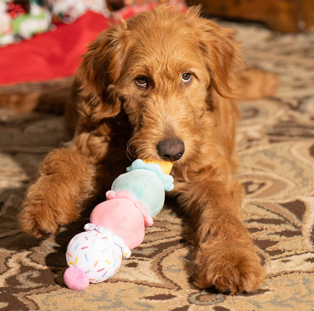 ThoozyPet Birthday 3-Scoop Ice Cream Cone Plush Dog Toy 12"