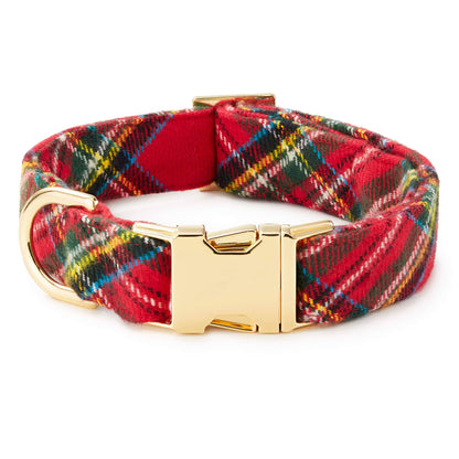 Tartan Plaid Flannel Holiday Dog Collar: Gold