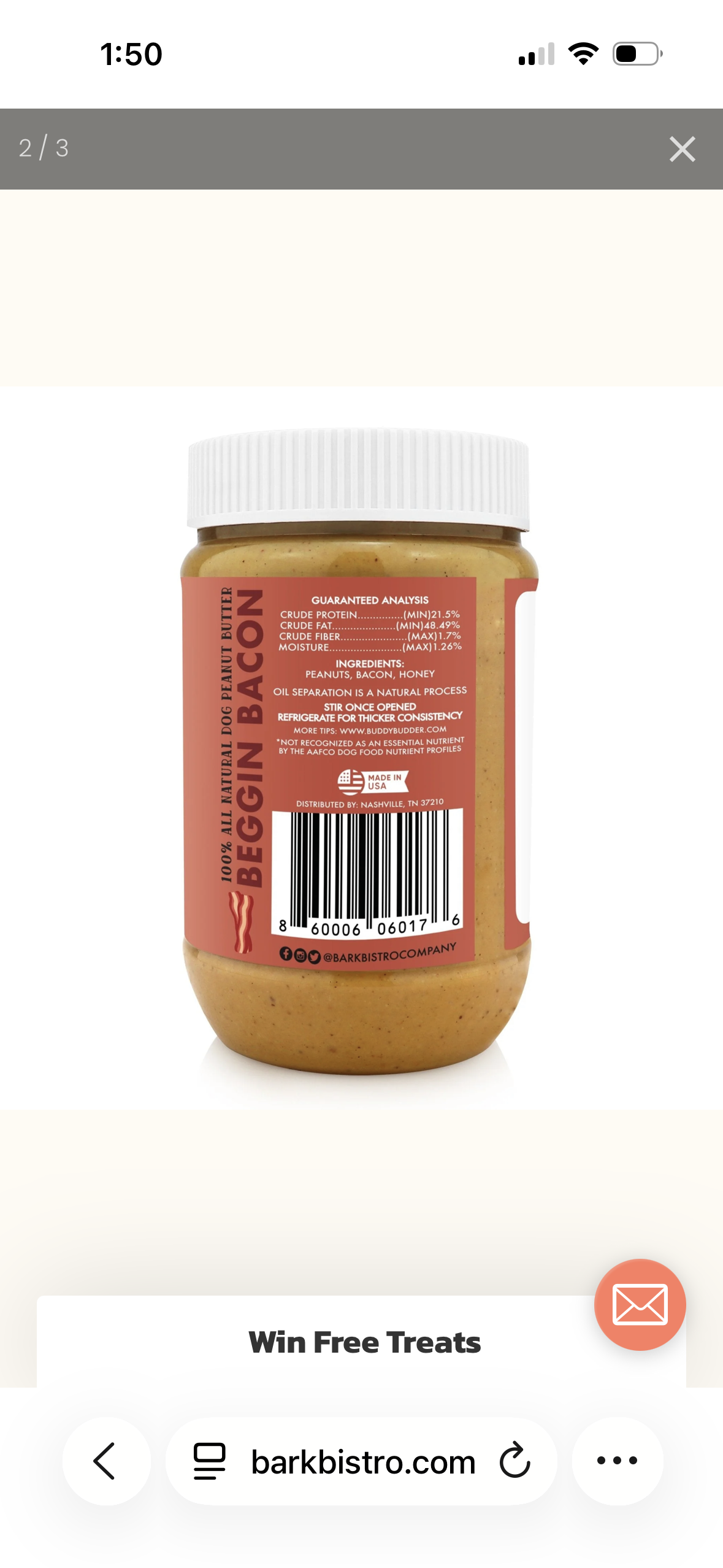 Bangin Bacon BUDDY BUDDER- 100% natural Dog Peanut Butter, Made in USA 17oz jar