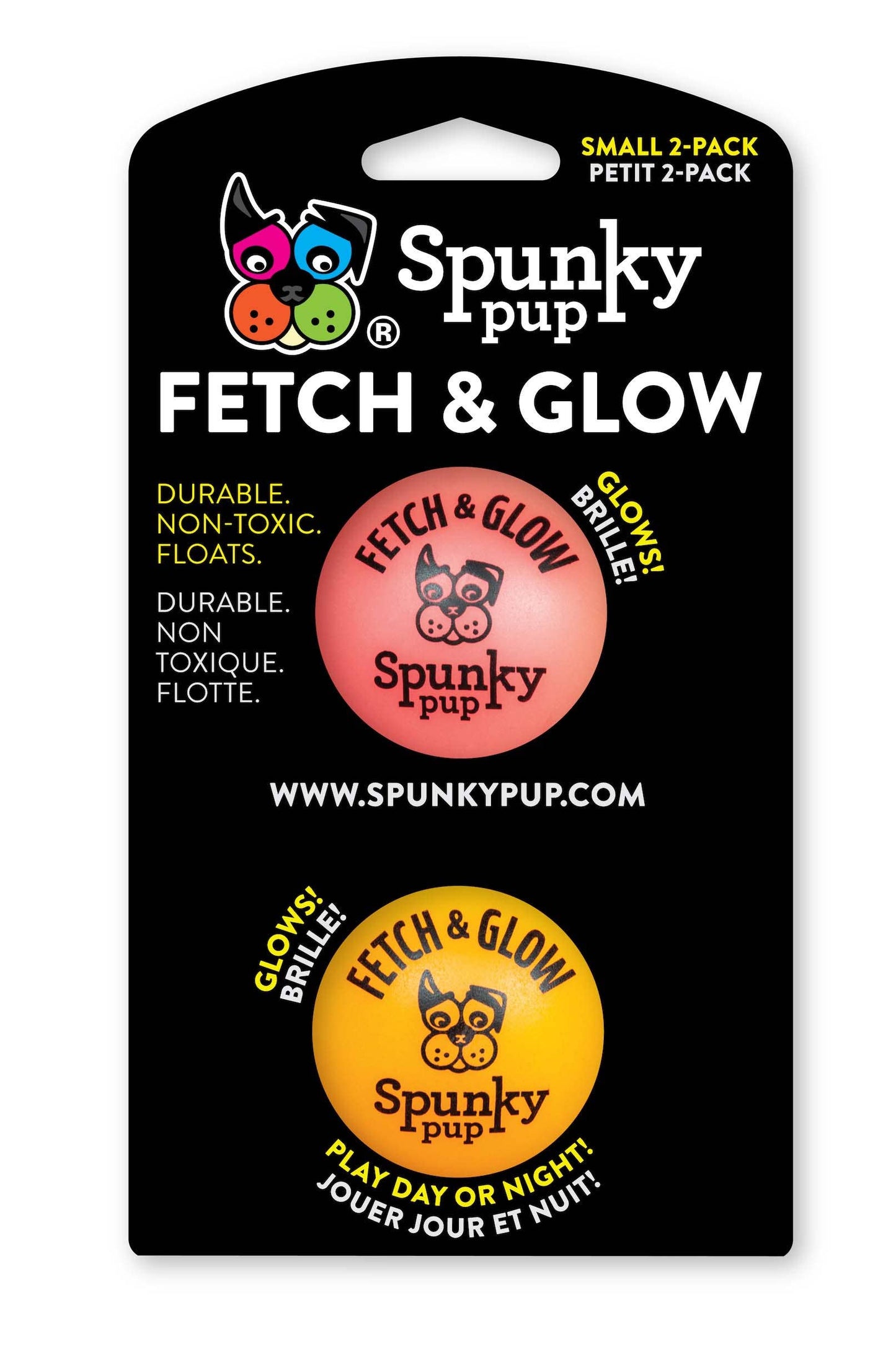 Spunky Pup - Fetch & Glow Ball SMALL  2-pack
