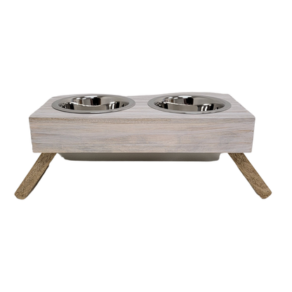 Eco-Friendly Elevated Dog Wood Feeder (Distressed White): Small