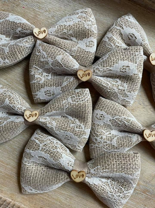 Wedding Lace Burlap Love Bow Tie