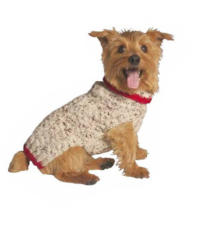 Oatmeal Cable with Red Trim Dog Sweater