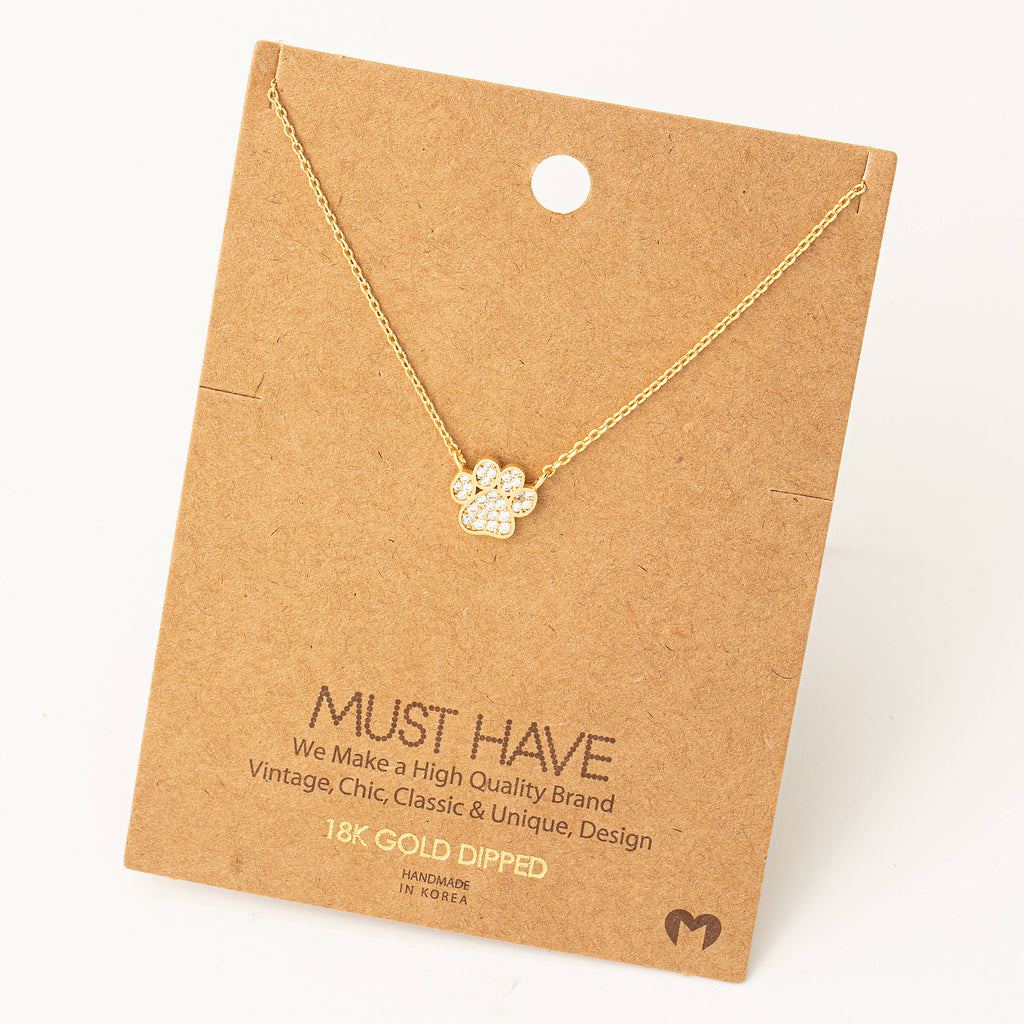 Gold Dipped Dog Paw Print Charm Necklace: G