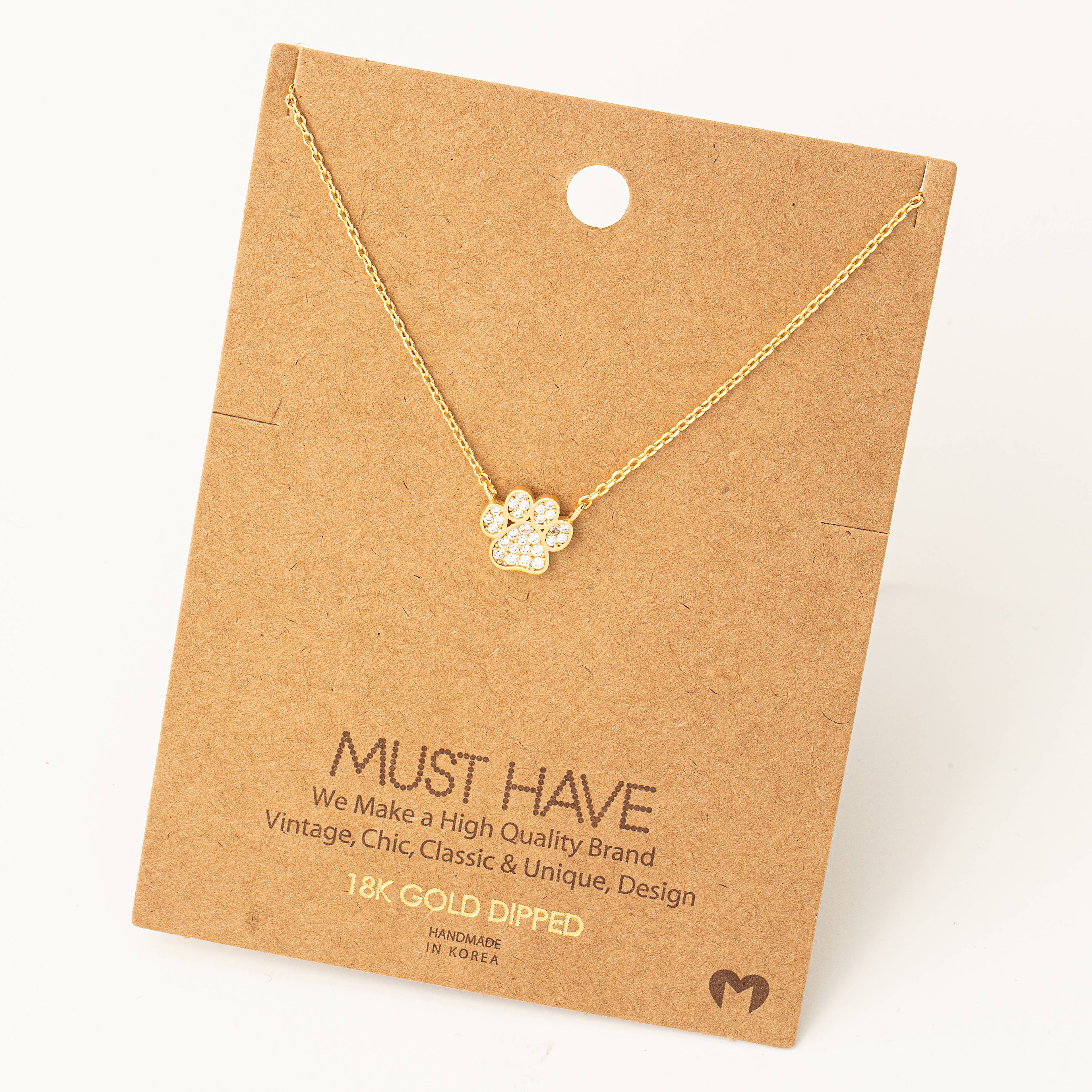 Gold Dipped Dog Paw Print Charm Necklace: G